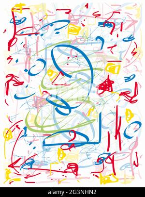 Motif pop Doodle dessiné à la main, couleurs primaires, illustration abstraite de lignes vibrantes, croquis de bloc-notes de tablette Illustration de Vecteur