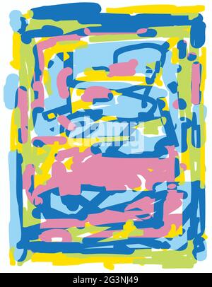 Motif pop Doodle dessiné à la main, couleurs primaires, illustration abstraite de lignes vibrantes, croquis de bloc-notes de tablette Illustration de Vecteur