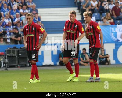 Joueurs de football allemands Nils Petersen, Dominique Heintz an Luca Waldschmidt SC Freiburg saison 2019-20 Banque D'Images