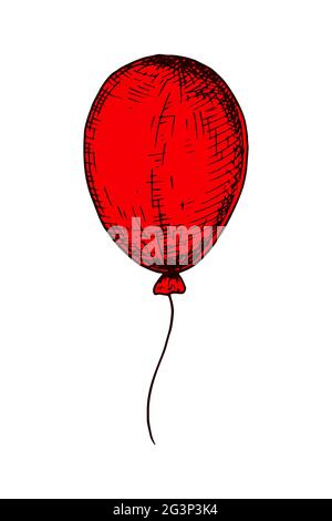 Ballon rouge dessiné à la main isolé sur blanc. Illustration vectorielle dans le style d'esquisse Illustration de Vecteur