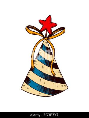 Capuchon de cône de fête dessiné à la main isolé sur blanc. Illustration vectorielle dans le style d'esquisse Illustration de Vecteur