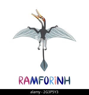 Ramforghin volant, collection de dinosaures préhistoriques. Animaux anciens. Dessiné à la main. Illustration de Vecteur