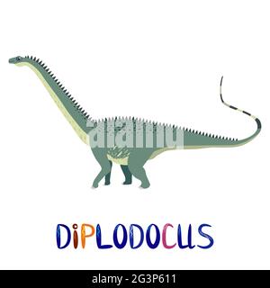 Marsh diplodocus, collection de dinosaures préhistoriques. Animaux anciens. Dessiné à la main. Illustration de Vecteur