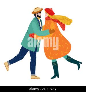 Rencontre heureuse de deux amis se embrassant après la quarantaine, Covid-19, longue séparation. Bonne femme souriante qui apprécie l'amitié, le soutien et la coopération. Co Illustration de Vecteur