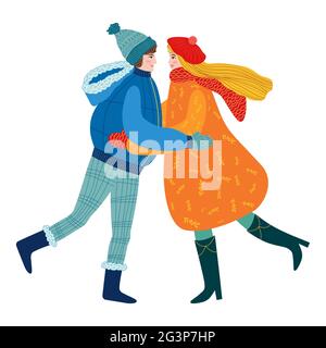 Rencontre heureuse de deux amis se embrassant après la quarantaine, Covid-19, longue séparation. Bonne femme souriante qui apprécie l'amitié, le soutien et la coopération. Co Illustration de Vecteur