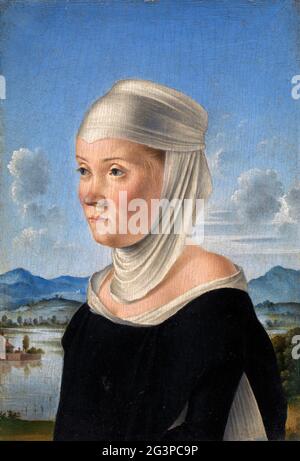 Portrait d'une femme, peut-être un Nun de San Secondo par Jacometo (Jacometo Veneziano) , huile sur bois, 1485-95 Banque D'Images