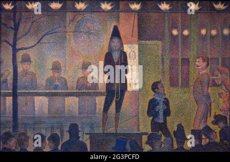 Cirque Sideshow (Parade de cirque) par Georges Seurat (1859-1891), huile sur toile, c. 1887/8 Banque D'Images