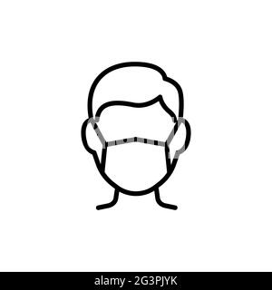 Icône de ligne de masque d'homme en visage, pictogramme de vecteur de prévention de la maladie. Pollution de l'air, poussière, illustration de la grippe, panneau pour le magasin d'équipement médical. Illustration de Vecteur