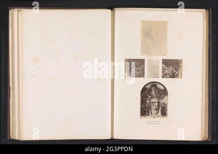 Cinq productions photographiques issues d'une publication de la Société Arundel avec des gravures à Giotto et une peinture de Giovanni Santi. . Banque D'Images