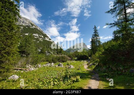 Sentier de randonnée dans les montagnes de Styrie dans le parc national de Gesäuse en Autriche Banque D'Images