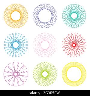 Motifs colorés comme les dessins spirographes - illustration sur fond blanc. Banque D'Images