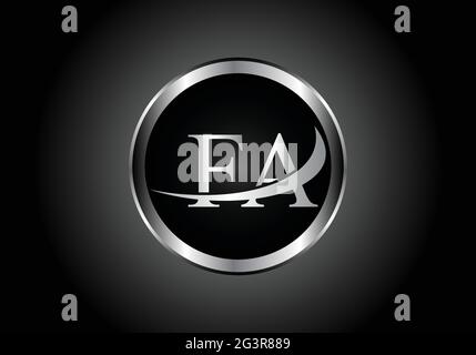 Lettre d'argent FA combinaison métal logo de l'alphabet conception d'icône avec la couleur grise sur le noir et blanc dégradé design pour une entreprise ou une entreprise Illustration de Vecteur