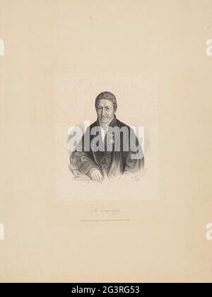 Portrait de Matthijs Siegenbeek. La personne représentée est à une table et s'y penche avec son bras droit. Il porte une robe et une Chevy. Portrait du portrait représenté. Banque D'Images