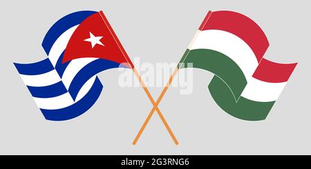 Traversé et agitant des drapeaux de Cuba et de Hongrie. Illustration vectorielle Illustration de Vecteur