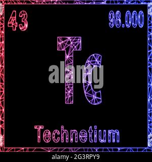 Élément chimique de technétium, signe avec le nombre atomique et le poids atomique, Banque D'Images