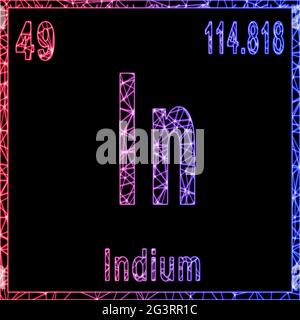 Élément chimique indium, signe avec numéro atomique et poids atomique, Banque D'Images