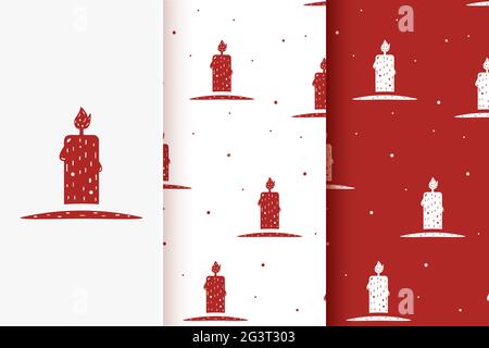Ensemble de bougies allumées sans couture à motifs plats. Collection de cartes avec éléments de Noël traditionnels. Banque D'Images