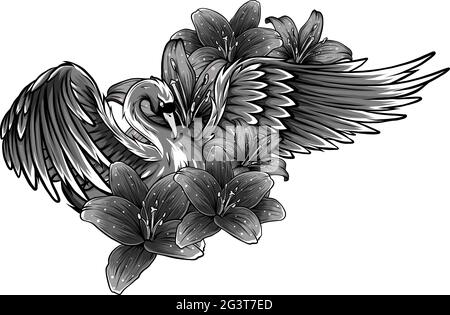 Illustration vectorielle du motif cygne et fleur Illustration de Vecteur