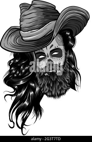 Cowboy barbu dans un chapeau. Un homme américain cool Illustration de Vecteur