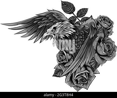 illustration vectorielle de l'aigle avec des roses de fleur Illustration de Vecteur