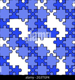 Jeu de puzzle bleu motif sans couture en dessin animé à la main. Jeu de puzzle pour solution d'entreprise ou concept d'idée créative. Illustration de Vecteur