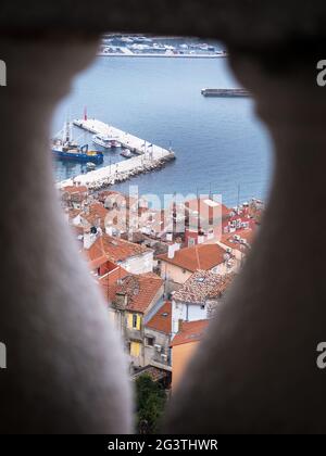 Vue sur rovinj depuis le clocher de l'église Banque D'Images