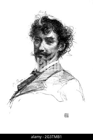 1875 CA , Paris , FRANCE : le peintre américain James Abbott McNeill WHISTLER ( 1834 - 1903 ). Portrait de l'artiste français Paul Adolphe Rajon ( 1843 - 1888 ). - ARTS - ARTI VISIVE - ARTE - PORTRAIT - RITRATTO - HISTOIRE - FOTO STORICHE STORICA - BACHIGI - MOUSTACHE --- ARCHIVIO GBB Banque D'Images