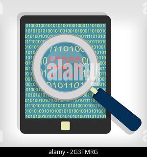 Loupe montrant le code d'erreur sur la tablette Illustration de Vecteur