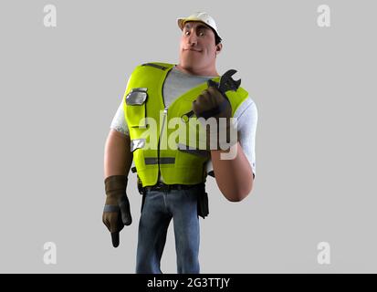 Drôle de personnage de dessin animé de ouvrier de construction, ingénieur. - rendu 3d Banque D'Images