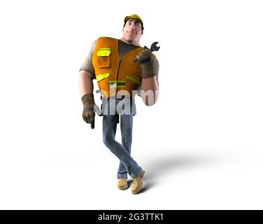 Drôle de personnage de dessin animé de ouvrier de construction, ingénieur. - rendu 3d Banque D'Images