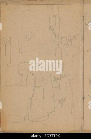 Femme avant, peut-être une femme de cire. À l'avant une femme progressiste, peut-être une femme de blanchisserie. Derrière ses bâtiments, peut-être dans une cour. Page 82 d'un carnet de croquis avec 70 feuilles. Banque D'Images
