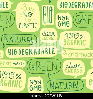 Illustration Du Motif Sans Couture Du Symbole De Citation Ecrit A La Main Verte L Arriere Plan De L Etiquette De Soin De La Nature Pour La Protection De L Environnement Ou Ecologique Ca Image Vectorielle