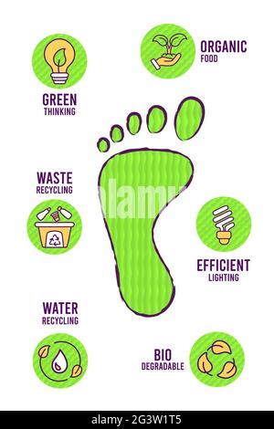 Modèle d'icône en forme de ligne plate et écologique, infographie sur fond isolé avec symbole de protection de l'environnement moderne. Inclut le recyclage de l'eau, le Illustration de Vecteur