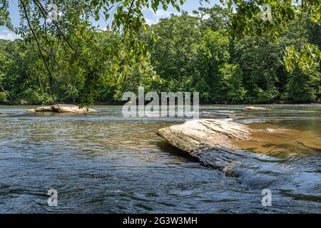 Rivière Chattahoochee depuis le parc Island Ford de l'aire de loisirs nationale de la rivière Chattahoochee, à Sandy Springs, juste au nord d'Atlanta, en Géorgie. (ÉTATS-UNIS) Banque D'Images