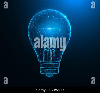Light bulbe low poly art concept idée vecteur polygonal illustrations sur un fond bleu. Banque D'Images