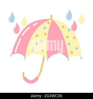 Parapluie jaune de style caricature sur fond blanc. Illustration Doodle avec parapluie coloré. Motif abstrait plat. Illustration vectorielle d'été. Illustration de Vecteur