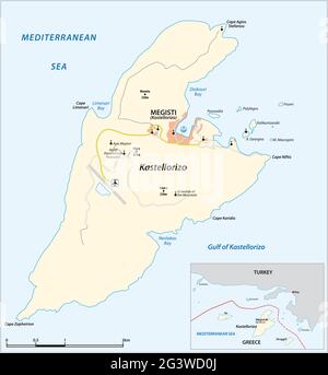 Carte vectorielle de l'île grecque méditerranéenne de Kastellorizo Banque D'Images