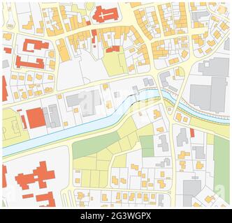 Plan cadastral imaginaire d'une zone avec des bâtiments et des rues Banque D'Images