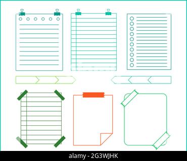 Modèle de bloc-notes de pages vierges. Maquette pour blocs-notes avec lignes pour l'écriture ou le dessin. Illustration de Vecteur