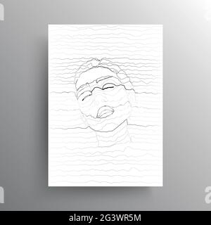 Portrait d'une face femelle abstraite avec des yeux fermés dans le style de lignes horizontales ondulées isolées sur fond blanc. Design pour la décoration murale, affiche Illustration de Vecteur