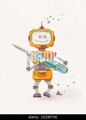 Robot étain bot avec un tournevis Banque D'Images