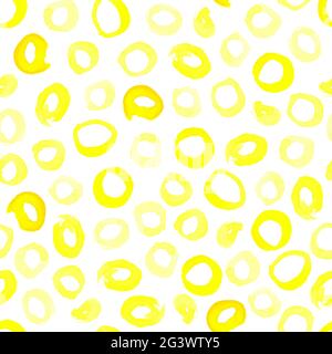 Motif vectoriel aquarelle transparent. Cercles jaunes dessinés à la main isolés sur fond blanc. Tracer des contours en forme d'anneau. Illustration de vecteur de stock Illustration de Vecteur