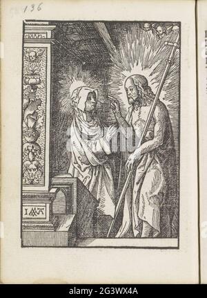 Christ apparaît à sa mère Marie, la petite passion. Le Christ ressuscité apparaît à sa mère Marie. L'impression fait partie d'un livre. Banque D'Images