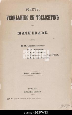 Brochure à la série d'impression de la Mascarade des étudiants d'Utrecht, 1851; esquisse, déclaration et explication de la mascarade. Brochure avec huit représentations réduites des huit tirages de la série de la Mascarade des étudiants d'Utrecht, 25 juin 1851. La Mascarade dépeint huit épisodes de l'histoire nationale en scènes. Banque D'Images