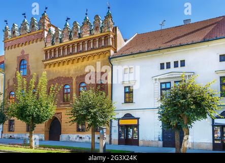 Maisons sur la place principale, Levoca, Slovaquie Banque D'Images