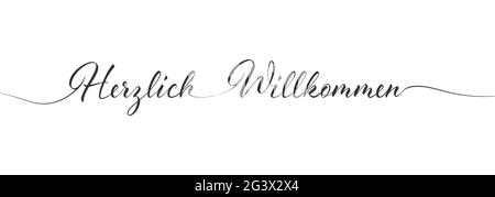 Inscription calligraphique stylisée bienvenue en une ligne, en allemand. Style simple Illustration de Vecteur