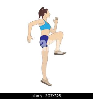 la femme est engagée dans le sport. Mise en plan couleur. Style plat Illustration de Vecteur