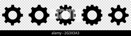 Réglage de l'icône de vitesse définie. Mécanisme à engrenages noirs isolés et roue dentée sur fond transparent Illustration de Vecteur