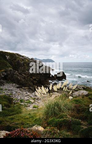 Belles falaises sur la côte de Cantabrie. Jour d'été nuageux Banque D'Images