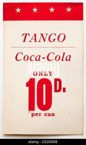 Vinatge années 1960 Boutique Publicité Prix carte d'affichage - Tango Coca Cola Banque D'Images